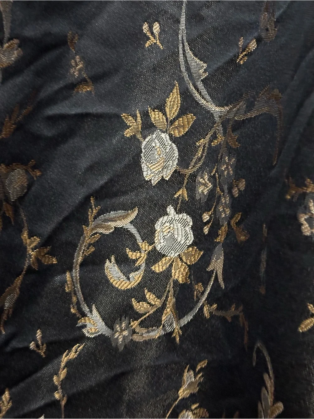 All In One Curtain Set Floral Jacquard 2 Curtains Attached Valance Black Gold